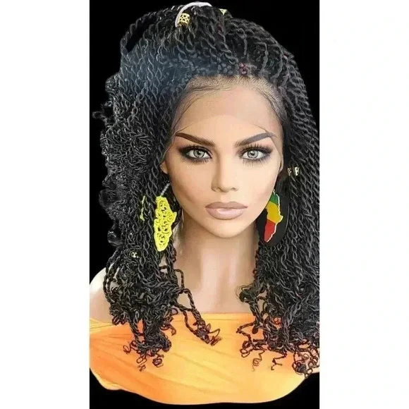 Handmade Braided braided wig Jet Black Kinky twists wig 360 Lace Closure. NWT - Picture 11 of 15
